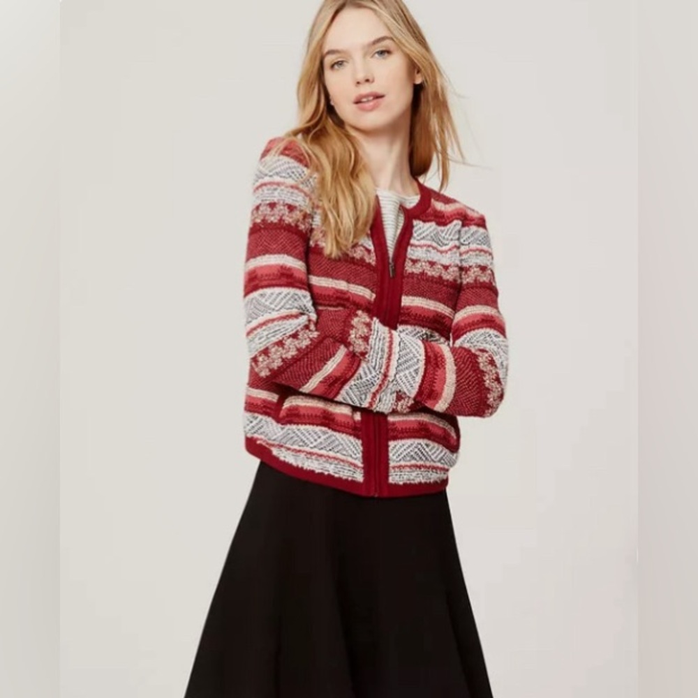 Ann Taylor Loft Long Sleeve Escapade Zip Front Sweater Jacket